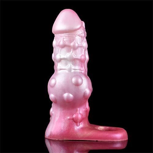 7.16in Monster Penis Extender Sleeve – Soft Silicone Enlargement Sleeve with Cock Ring for Men