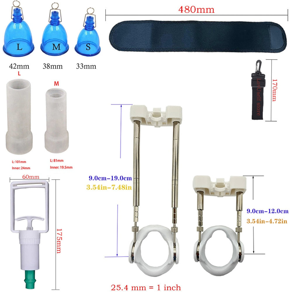 Penis Enlargement Set With Hanger, Belt, Stretcher, Vacuum Pump, And Masturbator For Men'S Sexual Enhancement