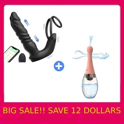 Bluetooth App Control 9 Vibrating Thrusting Dual Ring Prostate Massager