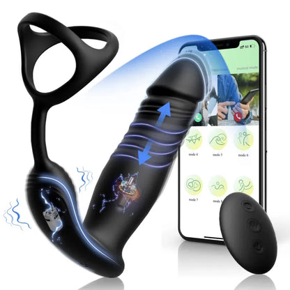 6 Mode Prostate Massager with Cock Ring, App and Remote Control for Couples