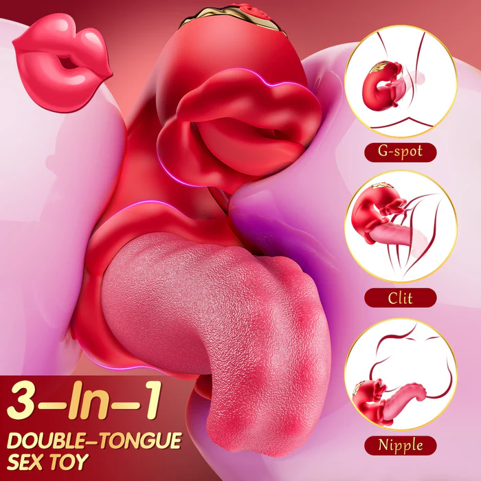 Twin Rose Thrusting G Spot Vibrator - Tongue Teasing & Vibrating