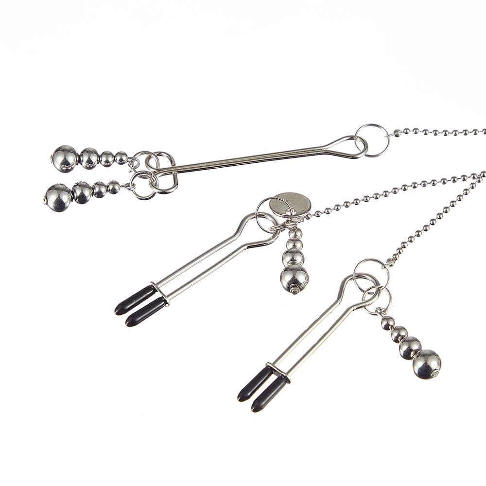 Beaded Pendant Chain Nipple to Clit Tweezer Clamp Set