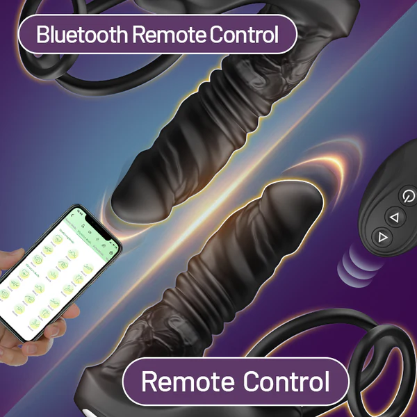 Bluetooth App Control 9 Vibrating Thrusting Dual Ring Prostate Massager