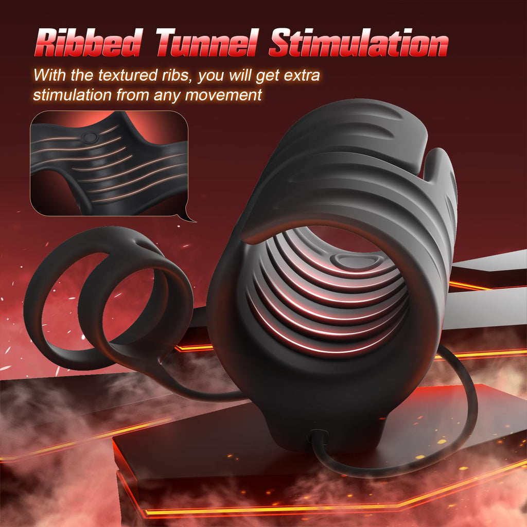 APP & Remote Control 9 Vibrating with 2 Cock Penis Ring Stretchy Male Masturbator