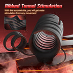 APP & Remote Control 9 Vibrating with 2 Cock Penis Ring Stretchy Male Masturbator