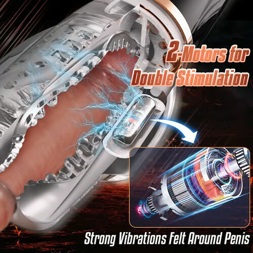Rocket Sucking & Vibrating Transparent Dual Motor Male Masturbation Cup