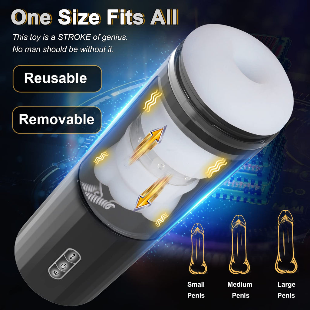 Hands-Free Male Oral Sex Toy with 6 Thrusts& Suctions 7 Vibrations (Milk White Sleeve)