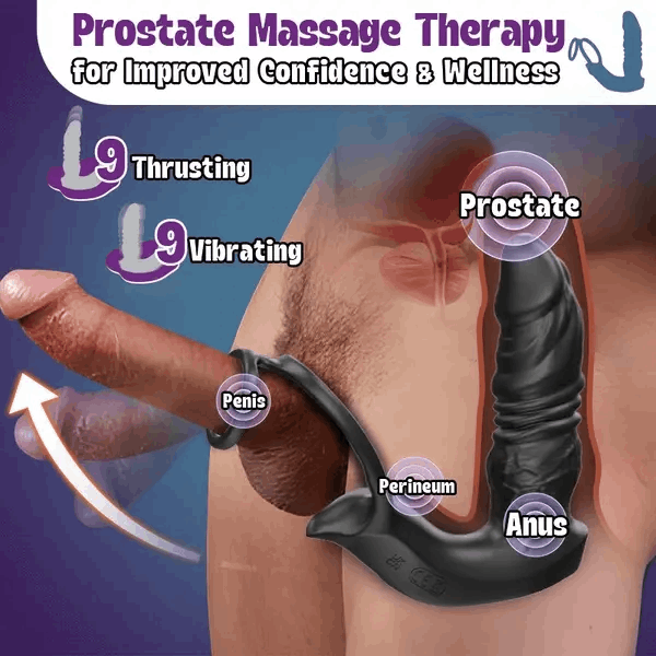 Bluetooth App Control 9 Vibrating Thrusting Dual Ring Prostate Massager