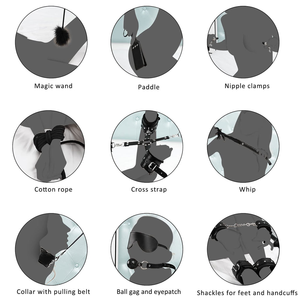 11 Pcs BDSM Leather Bondage Sets Restraint Kits for Women and Couples