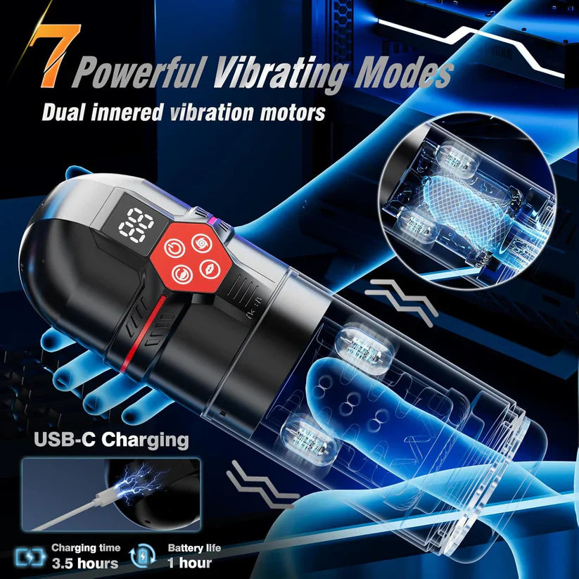 Superbuyg™Male Masturbator Penis Pump – 12-Level Vacuum, 7-Mode Thrusting, Rotating, Vibrating & Sucking with LCD Display,Star-starring identical mold production [free of tax]【❤️Discreet Shipping】