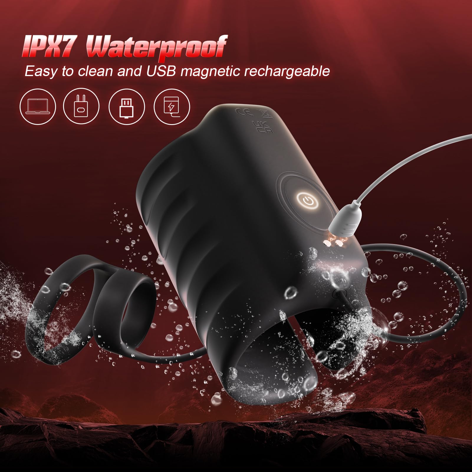 APP & Remote Control 9 Vibrating with 2 Cock Penis Ring Stretchy Male Masturbator