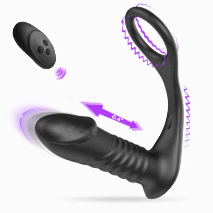 10 Vibrating 3 Thrusting Remote Control Anal Vibrator
