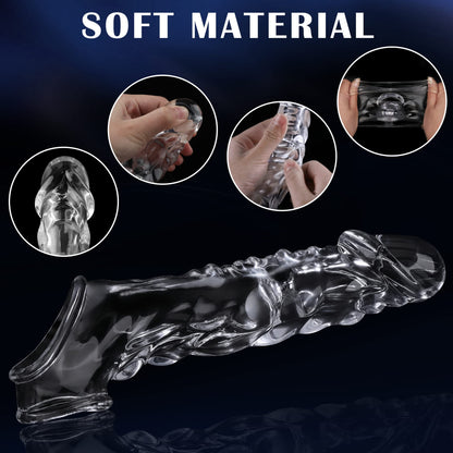 3.6 inch Clear Reusable Penis Sleeve with Vibrator Penis Ring