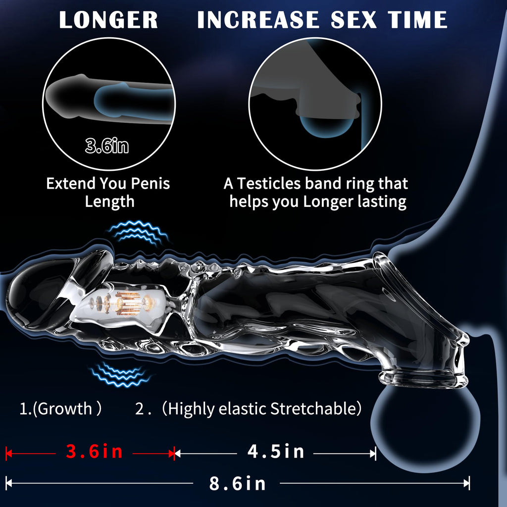 3.6 inch Clear Reusable Penis Sleeve with Vibrator Penis Ring