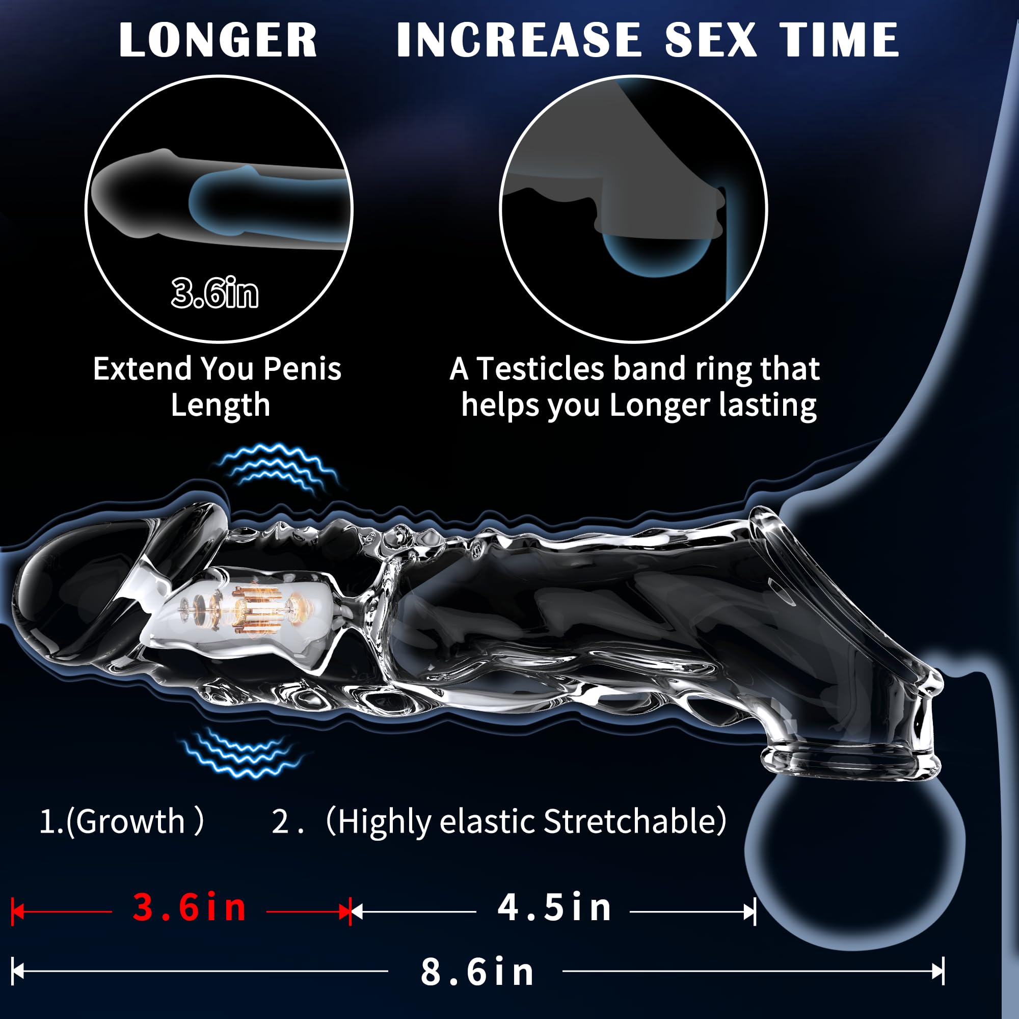 3.6 inch Clear Reusable Penis Sleeve with Vibrator Penis Ring