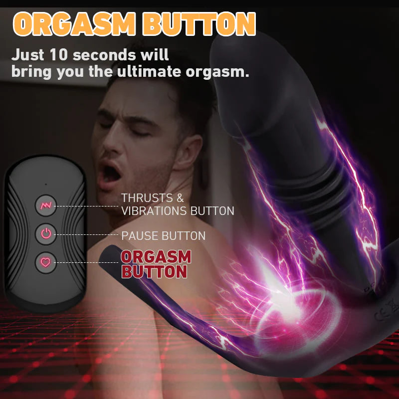 12 Vibrating and 3 Thrusting Dual Cock Rings Prostate Massager