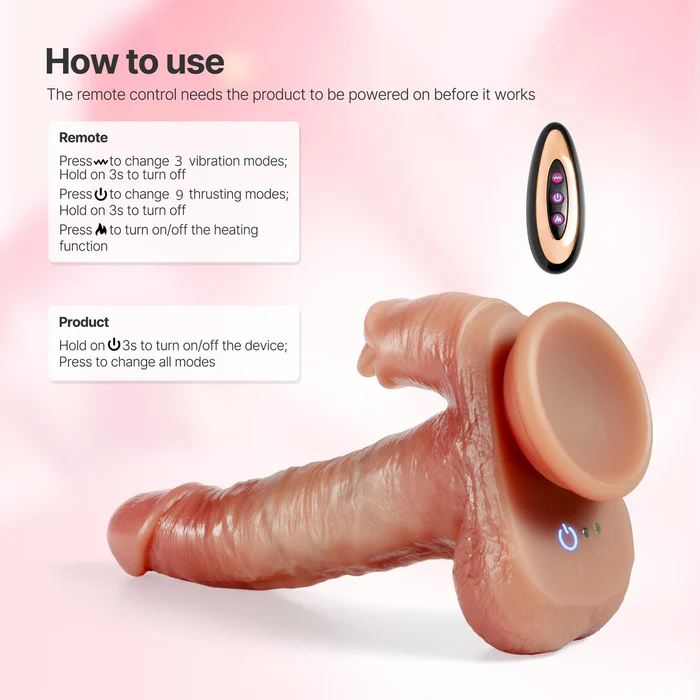 3 Thrusting Patterns & 9 Vibration Patterns Dual Stimulation Heating Dildo
