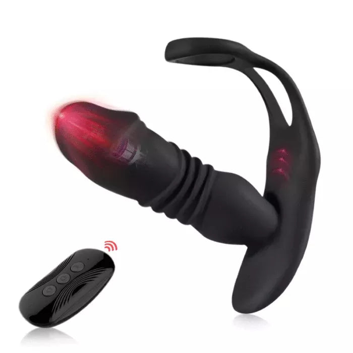 12 Vibrating and 3 Thrusting Dual Cock Rings Prostate Massager