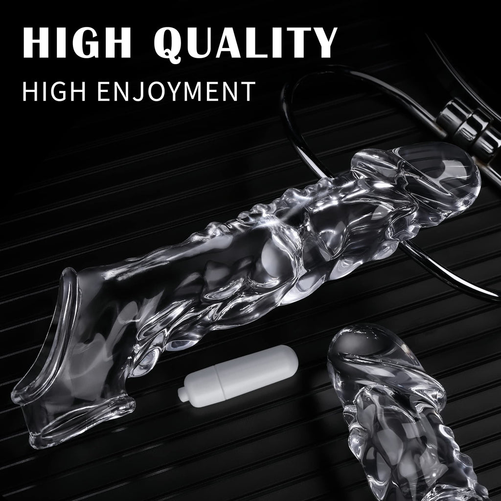 3.6 inch Clear Reusable Penis Sleeve with Vibrator Penis Ring
