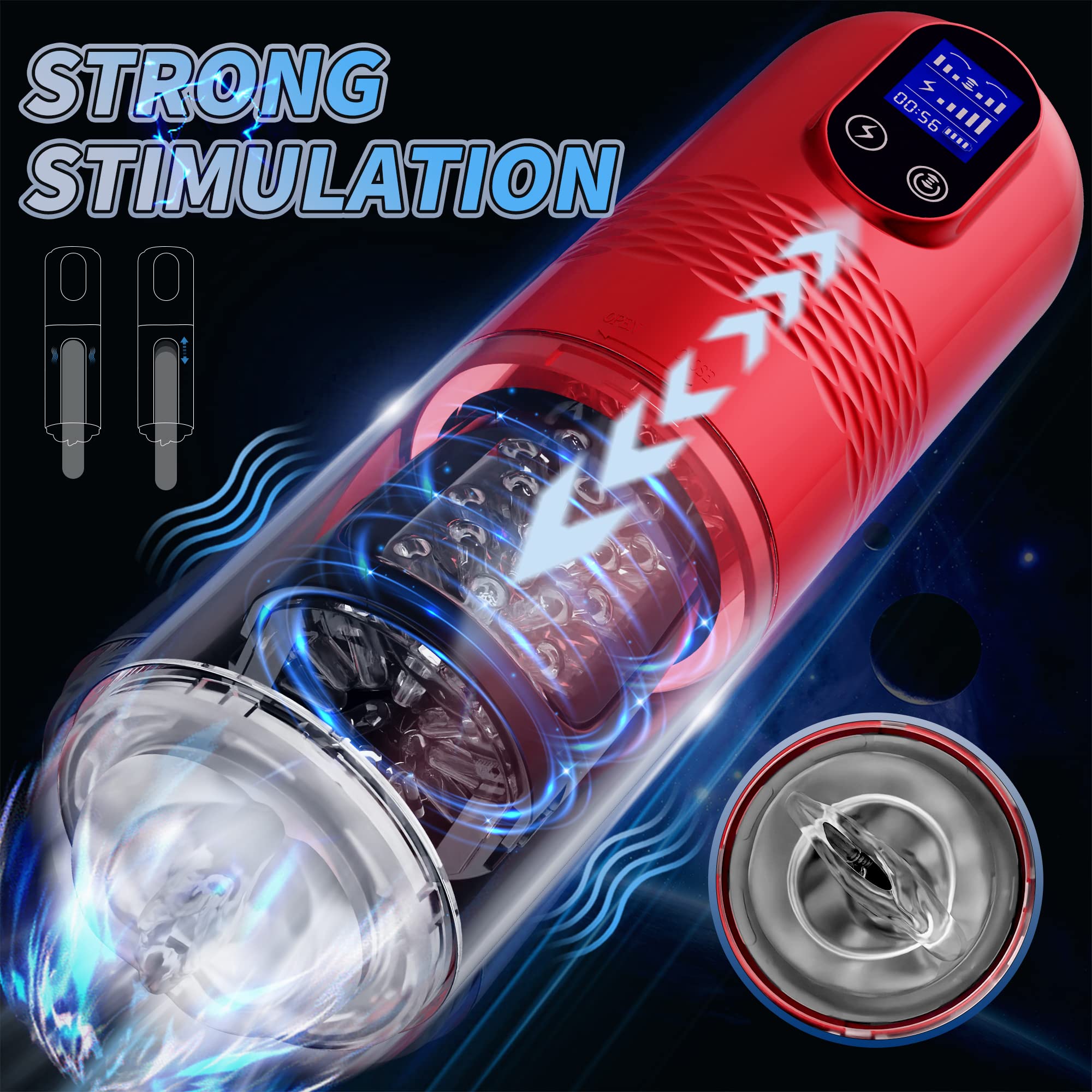 LCD Display 10 Vibrating & 6 Thrusting Modes Automatic Male Masturbators