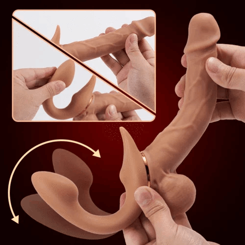 Jessell 9 Vibrating Telescopic Clitoral Strap On Adjustable Lifelike Dildo Rabbit Ear Double Ended